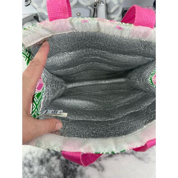 Old Navy Colorful Retro Green/Pink Peace Sign Insulated Market Tote - Picture 3 of 7